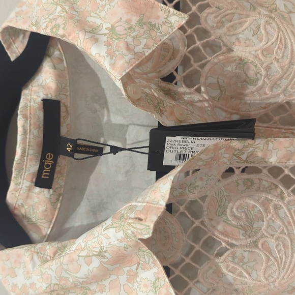 Maje Rebelia Floral Cotton Shirt Dress In Pink Flower - Picture 6 of 8